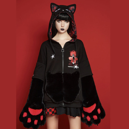Chairman of The Bored Cat Zip Up Hoodie with Furry Paw Gloves | L/XL