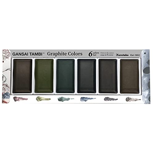 Kuretake GANSAI TAMBI Graphite Colors 6 color set, Dark Metallic Black, Watercolor Paint Set, Professional-quality for artists and crafters, water colors for adult, AP-Certified, Made in Japan - Black
