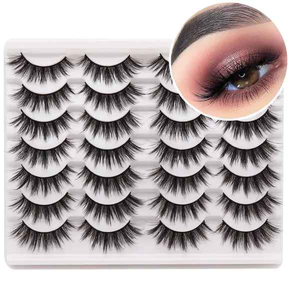 Losha Eyelashes Natural Look Faux Mink Lashes Pack Handmade Fluffy False Eyelashes 14 Pairs Cat Eye Lashes - Cat Eye