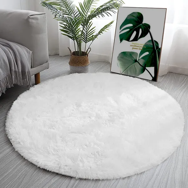 GumoHK White Shaggy Round Rug for Bedroom 5X5 Cute Shag Circle Rug for Kids Room Shaggy Furry Circular Rug for Nursery Room Fluffy Rug for Girls Baby Room Fuzzy Plush Rug for Living Room White Carpet - White 5.3' x 5.3'