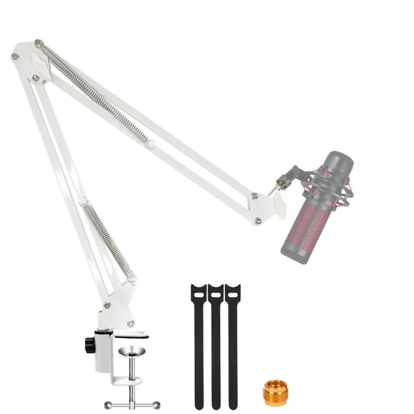 For Hyperx Quadcast White Boom Arm, Boom Scissor Arm For Hyperx Quadcast S, Professional Adjustable Mic desk mount White Stand, Compatible With RGB USB Condenser Microphone Hyperx Quad cast S - White Boom Arm