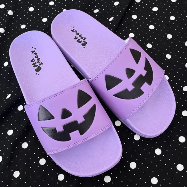 Purple Halloween Jack O Lantern Slides - Women&#39;s Sizes 6-11