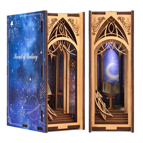 CUTEBEE 3D Wooden Puzzle DIY Dollhouse Booknook Bookshelf Insert Decor Alley,Bookends Model Build-Creativity Kit with LED Light(Secret of Galaxy)