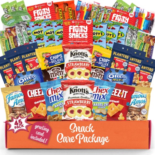 Snacks Box Variety Pack Care Package (45 Count) Valentines Treats Gift Basket Boxes Pack Adults Kids Grandkids Guys Girls Women Men Boyfriend Candy Birthday Cookies Chips Teenage Mix College Student Food Sampler Office