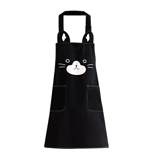 KIMCHOMERSE Cute Apron for Women Girl, Aprons with Front Pocket for Cooking Serving Painting Gardening, Gifts for Friends - Cute Cat