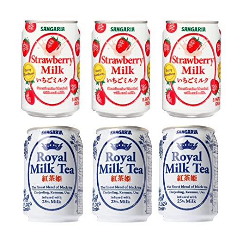 Sangaria Royal Milk Tea and Strawberry Milk | 6 pack | Popular Drink From Japan | Japanese Can Drinks | Rich and Creamy | Bundles | Variety Packs | Combo |Beverages | 8.96 Fl Oz