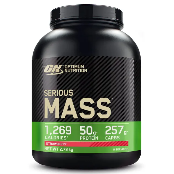 Optimum Nutrition Serious Mass Protein Powder High Calorie Mass Gainer with Vitamins, Creatine Monohydrate and Glutamine, Strawberry, 8 Servings, 2.73kg, Packaging May Vary