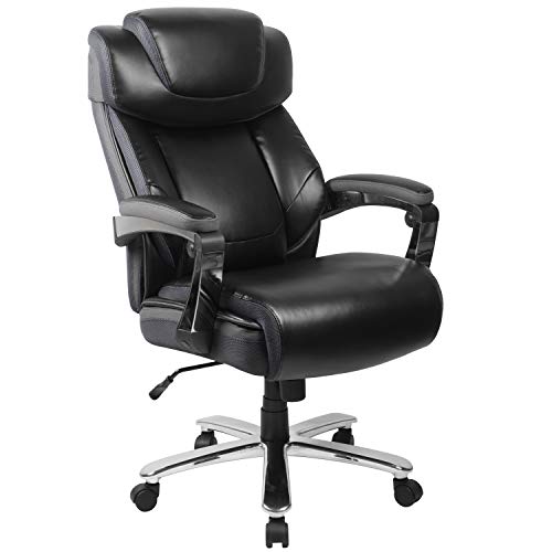 Flash Furniture HERCULES Series Big and Tall Rated Leather Executive Swivel Chair with Height Adjustable Headrest, Metal, Black, 92.71 x 66.67 x 44.45 cm - 92.71 x 66.674999999999997 x 44.45 cm - Black