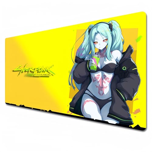 Odrys Cyberpunk edgerunners mouse pad,XXL yellow gaming large size mouse pad 900x400 stitched edge mouse pad for home,work,study.（Lucyna Kushinada） (A03, XXL) - XXL - A03