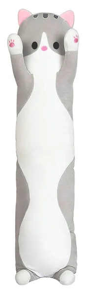 Cartoon Cat Soft Plush Long Throw Pillow Lifelike Animal Neck Pillow Plush Toy - Grey 43 Inch