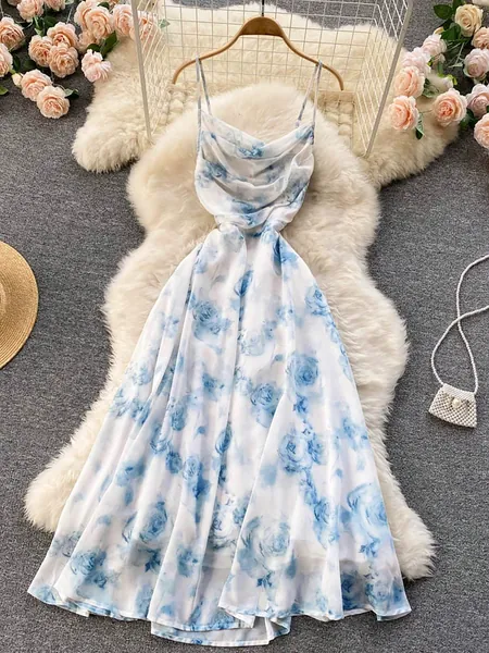 SHEIN Privé Abito lungo estivo donna con stampa floreale, collo a V, gonna a-line con cintura in vita