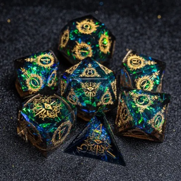 URWizards D&D Resin Dark Glitter Engraved Dice Set Warlock Style