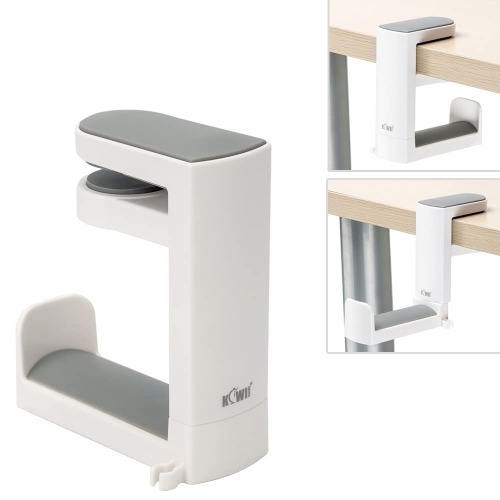 KIWIFOTOS Headphone Stand Holder Under Desk, PC Gaming Headset Hook Hanger Mount with 360 Adjustable Rotating Arm Clamp & Built in Cable Clip - White - White without USB