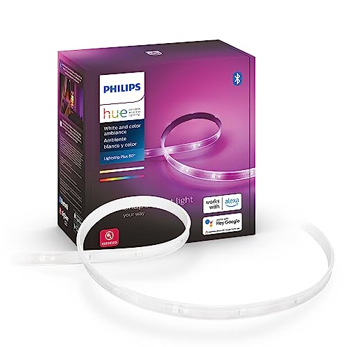 Philips Hue Lightstrip Plus (2m/6ft Base Kit with Plug), Works with Amazon Alexa, Apple Homekit and Google Assistant, Bluetooth Compatible, Single Color Effect - 6ft