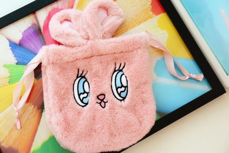 Fluffy Bunny Drawstring Bag - Pink