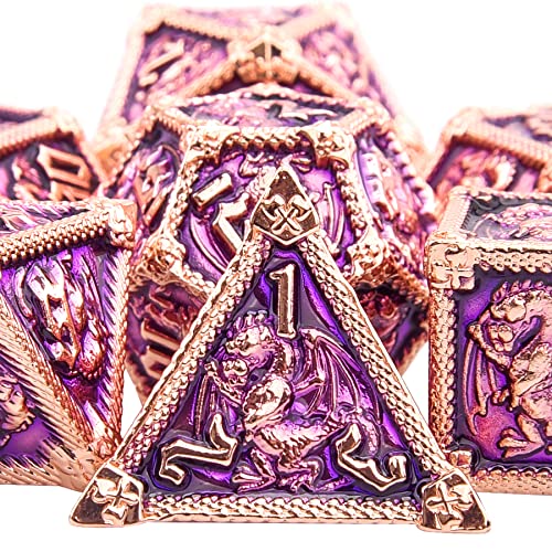 SIQUK 7 Stücke Würfel Metall Set DND Würfel Polyedrisch Würfel Metall Spielwürfel D20 D12 D10 D% D8 D6 D4 DND Dice Metal für RPG D&D Dungeons and Dragons, Violett - Violett