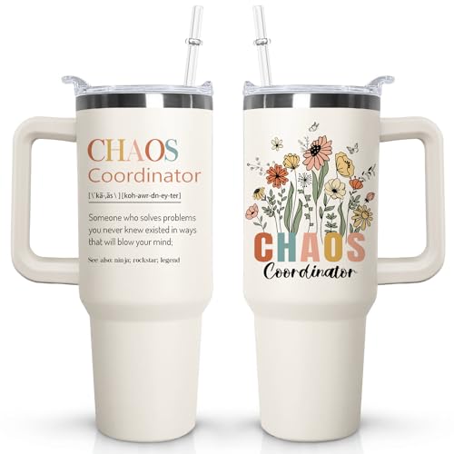 Chaos Tumbler with Handle,Chaos Coordinator Tumbler with Handle Lid and Straw,40 Oz Chaos Coordinator Tumbler Water Bottle Travel Coffee Cup Mug,Chaos Coordinator Gifts for Women