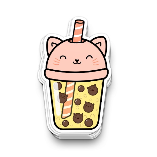 Piña Kitty Bubble Tea Vinyl Sticker