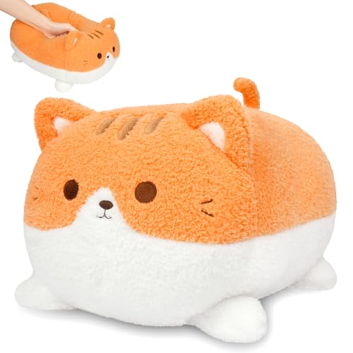 LSYDCARM Orange Cat Stuffed Animal Plush Pillow, 15Inch Cute Cat Plushie Soft Cat Pillow Plush Toy Stuffed Animals Cat, Kawaii Stuffed Kitten Soft Cat Hugging Pillow Gift for Kids Birthday - Orange Cat - 16IN
