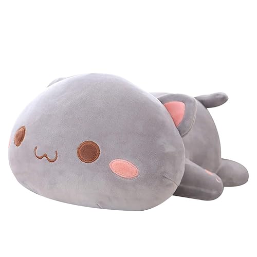 Jensquaify Cat Stuffed Animals, Soft Cat Plush Pillow Kawaii Kitten Stuffed Animal Toy Gifts for Kids (Grey Round Eyes, 13.7") - Grey Round Eyes - 13.7 in