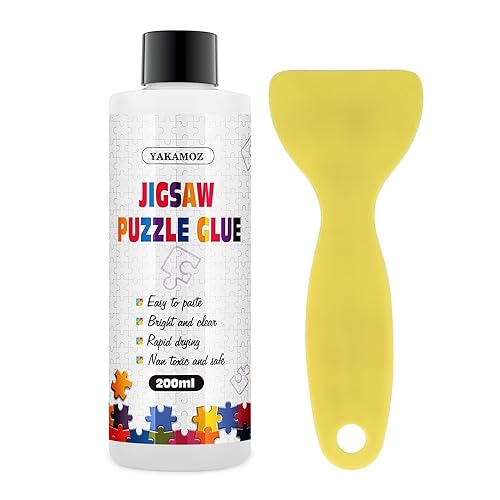 YAKAMOZ Updated Jigsaw Puzzle Glue with Applicator for Adults and Children Clear Water-Soluble Special Craft Puzzle Glue, Non-Toxic and Quick Dry for 3000/4500/5000 Pieces of Puzzle,200ML - 200ml