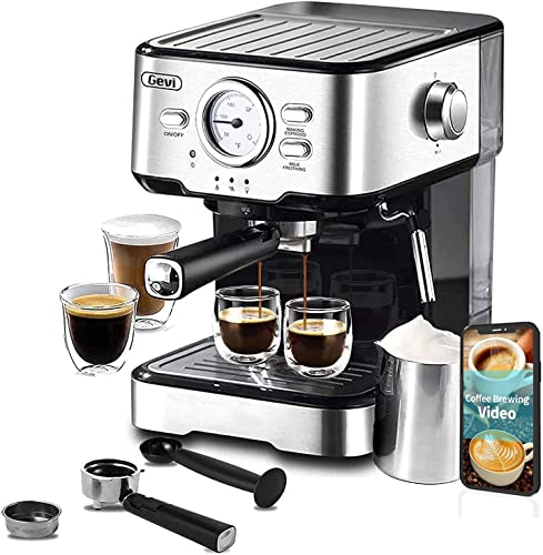 Gevi Espresso Machine 15 Bar Pump Pressure, Cappuccino Coffee Maker with Milk Foaming Steam Wand for Latte, Mocha, Cappuccino, 1.5L Water Tank, 1100W