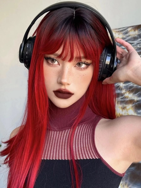 Red wig with bangs