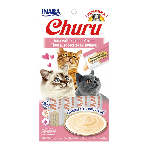 Inaba Churu Creamy Puree Cat Treats - Tuna with Salmon Recipe, 4 pack