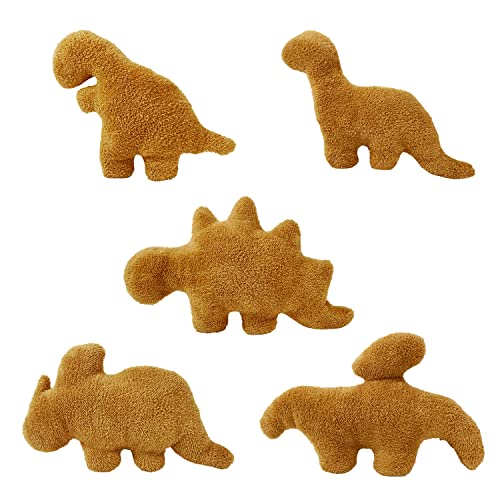 Isaacalyx 5 Pcs Small Dino Chicken Nugget Set, Soft Dinosaur Chicken Nuggets Pillow for Birthday Gifts, Dinosaur Theme Party Decorations (5 Packs Dino) - Small - 5 Packs Dino