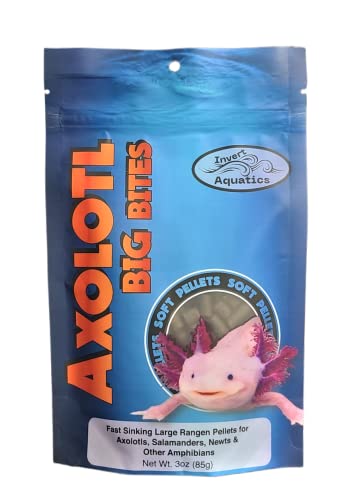 Invert Aquatics Axolotl Big Bites - Fast Sinking, Soft Pellet Daily Diet for Axolotls, Newts, Salamanders & Other Amphibians (3 oz (85g)) - 3 oz (85g)