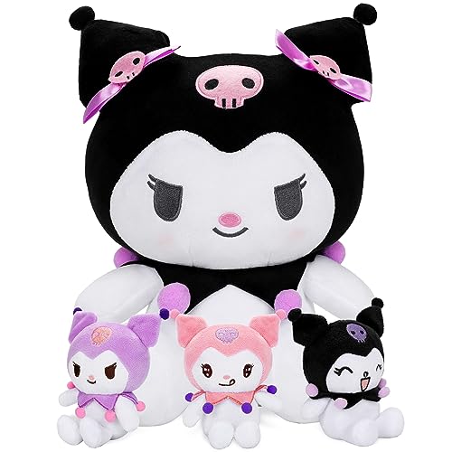 Teluhui 13 Inch Kurom Anime Plush, Kawaii Mommy with 3 Baby Lovely Cartoon Doll Soft Stuffed Animals Plush Cute Pillow Valentine's Day Gift for Boys and Girls