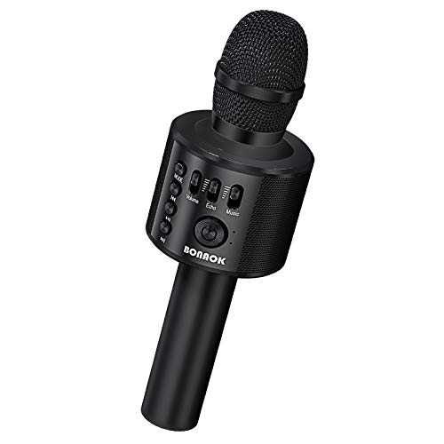 BONAOK Wireless Bluetooth Karaoke Microphone,3-in-1 Portable Handheld Karaoke Mic Speaker Machine Home Party Birthday for All Smartphones Q37 (Black) - Black