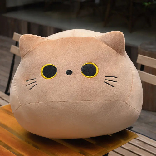 Adam - Soft Cat Plush Pillow Toy - Brown / 18cm