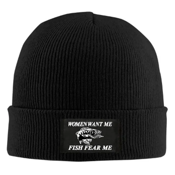 Youlk Women Want Me Fish Fear Me Unisex Knitted Hat Fashion Winter Warm Skull Cap Men Women Casual Beanie Cap Black