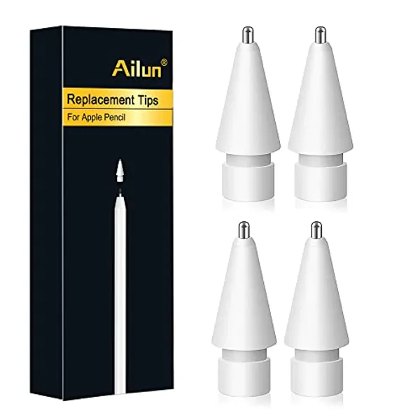 Ailun 4 Pack Apple Pencil Tips Replacement,Compatible with Apple Pencil 1st Gen and 2nd Gen,Penlike Metal Nib Wear-Resistant Pen Needle Stylus Tip,Precise Control White [4 Pack]