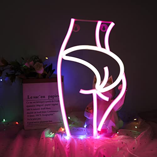 ENUOLI Lady Body Neon Signs,Neon Lights for Wall Decor 7.5''x13.4'' LED Night Lights USB/Battery Operated Lady Back Decorative Signs for Man Cave,Home Party,Bar,Bedroom,Club Garage - lady pink+white