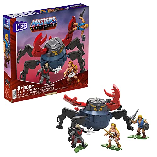 MEGA Masters of the Universe Building Toys Set, MOTU She-Ra Vs Hordak & Monstroid with 306 Pieces, 3 Micro Action Figures and Accessories