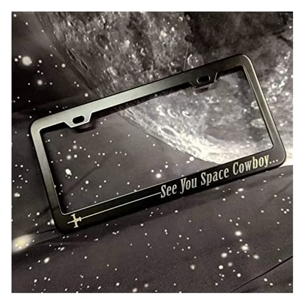 
                            HURASNKZ Aluminum License Plate Frame See You Space Cowboy - Cowboy Bebop Inspired - Metal License Plate Frame Car Licenses Plate Covers Holders for US Vehicles Black - Silver
                        