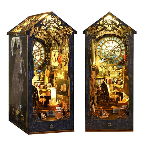 DIY Book Nook Kit Maison De Poupée, MOJINO Miniature en Bois avec Meubles Et Lumière LED, Puzzle 3D en Bois, Serre-Livres d'art, Kit De Construction pour Les Personnes De Plus De 14 Ans - agence de détectives