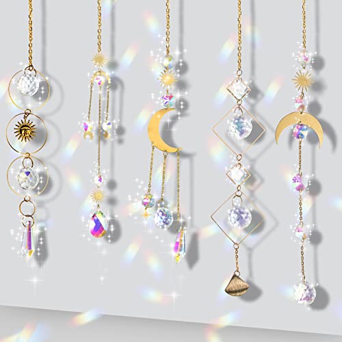 QINERSAW 5 PCS Attrape Soleil Cristal Suspendu Attrape Soleil Cristal Perle de Verre Attrape-Soleil Arc-en-Ciel en Cristal Suspendu Suncatcher Pendentif en Cristal Pendentif Cristal Attrape Soleil