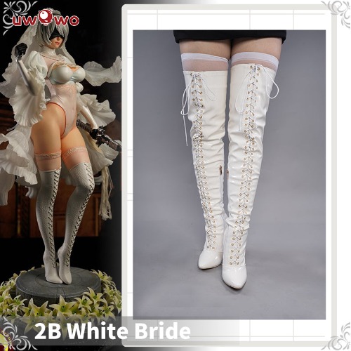 Uwowo Nier: Automata 2B White Wedding Dress Bride Cosplay Costume Shoes - 43