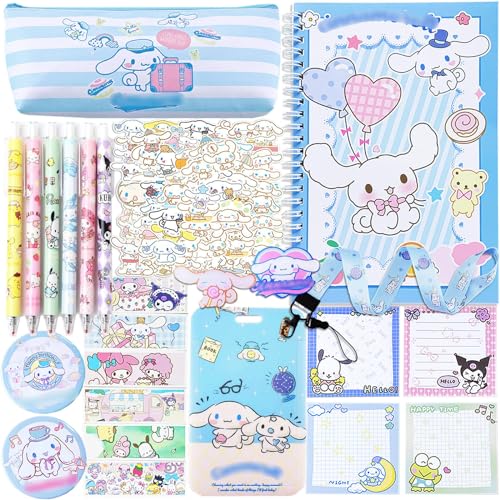 Koiswim Cute Kawaii School Supplies Stationery Gift Set, Including Gel Pens Notebook Pencil Cse Stickers Pins Badge Lanyard Sticky Note Bookmark (C) - Blue