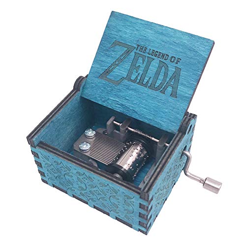 The Legend of Zelda Music Box Hand Crank Musical Box Carved Wooden,Play Zelda:Song of Storms from Ocarina of Time,Blue - Song of Storms from Ocarina of Time - Blue