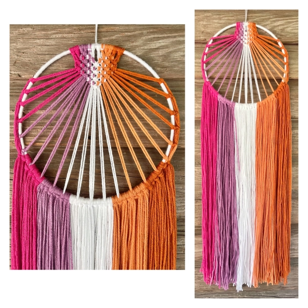 Lesbian Pride Flag Macramé Wall Hanging with Heart, LGBTQ+ Wall Décor, Yarn Macramé Hoop Room Décor, Pride Month Gift, Graduation Gift