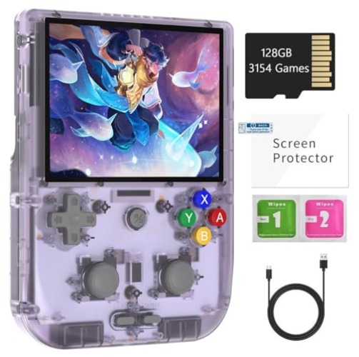 RG405V Retro Handheld Game Console , Unisoc Tiger T618 Android 12 System 4.0 Inch IPS Touch Screen Support 5G WiFi Bluetooth 5.0 with 128G TF Card 3172 Games 5500mAh Battery (Purple) - RG405V-Purple