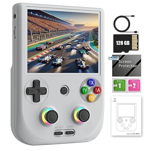 GiipGoop RG406V Handheld Game Console RG 406V 4-inch IPS Multi-touch Screen Retro Game Console 128G UFS2.2 Android 13 Retro Emulator RG406V 5500mAh Battery Support 1080p DP Output WIFI Bluetooth Gray - Gray
