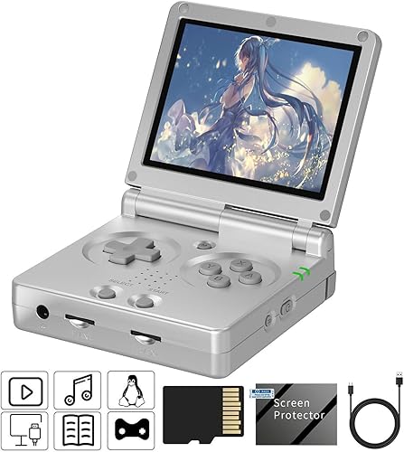RG35XXSP Flip Retro Handheld Game Console ,3.5 Inch IPS Screen Linux System Built-in 64G TF Card 5532 Games Support 5G WiFi Bluetooth TV Output(Silver-New) - RG35XXSP-Silver