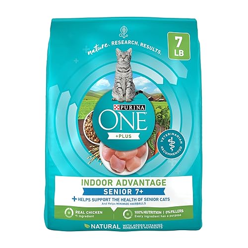 Purina ONE High Protein, Natural Senior Dry Cat Food, Indoor Advantage Senior+ - 7 Lb. Bag - Chicken - 7 Pound (Pack of 1)