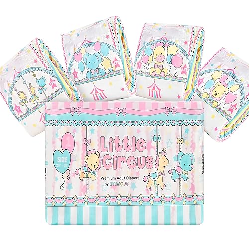 Littleforbig Printed Diaper 10 Pieces - Little Circus (Medium 28"-38") - Pink - Medium