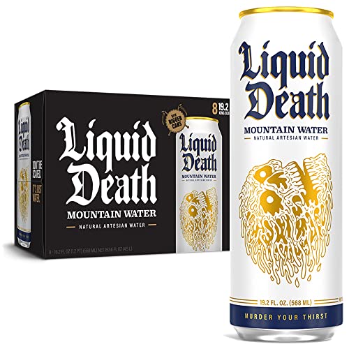 Liquid Death Still Mountain Water, 19.2 oz King Size Cans (8-Pack) - Mountain Water - Still - 19.2 Fl Oz (Pack of 8)